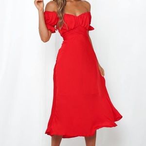 Red silk Hello Molly MIDI Dress
